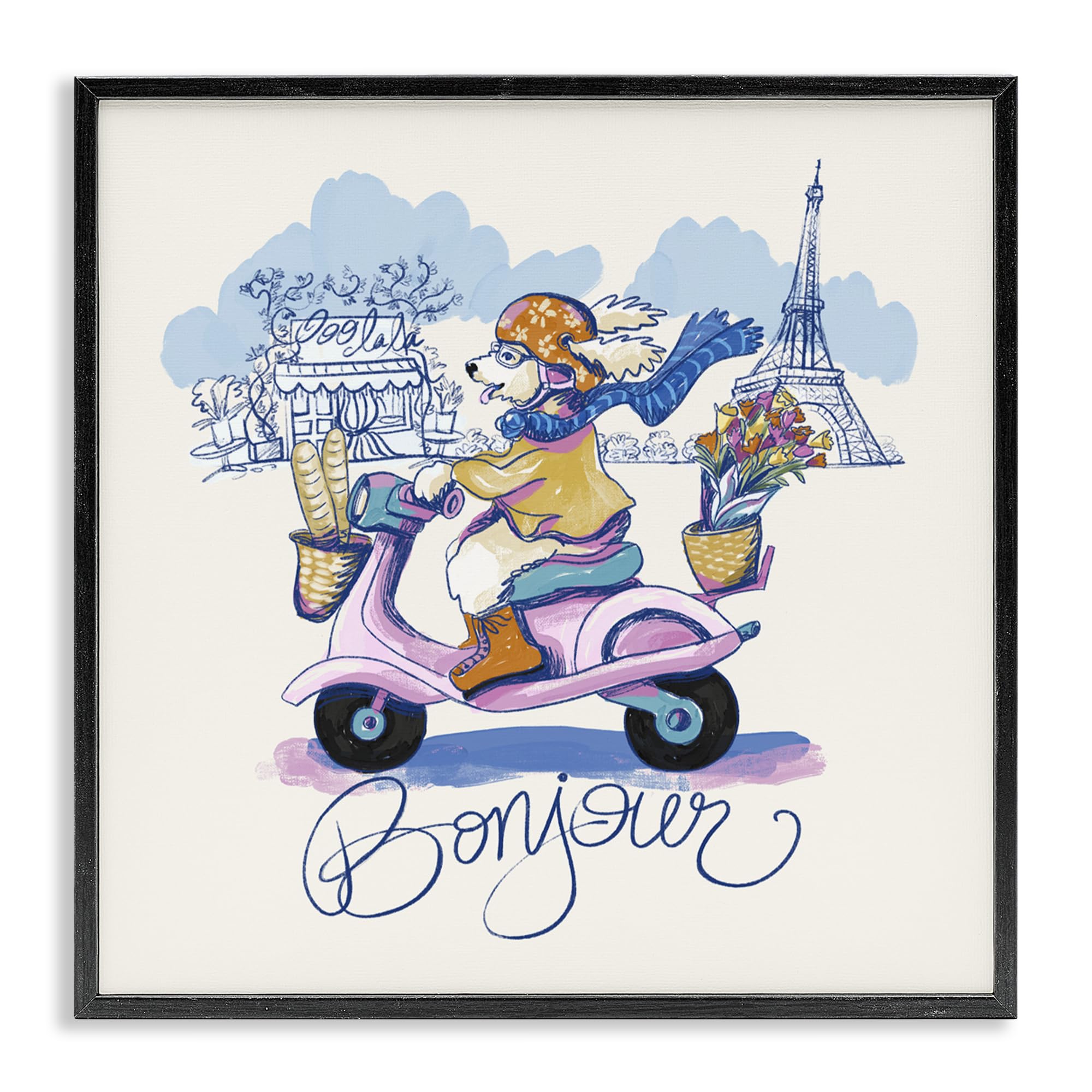 Cadre déco chien vintage Bonjour Stupell Industries, art mural Connie Summers 17x17cm