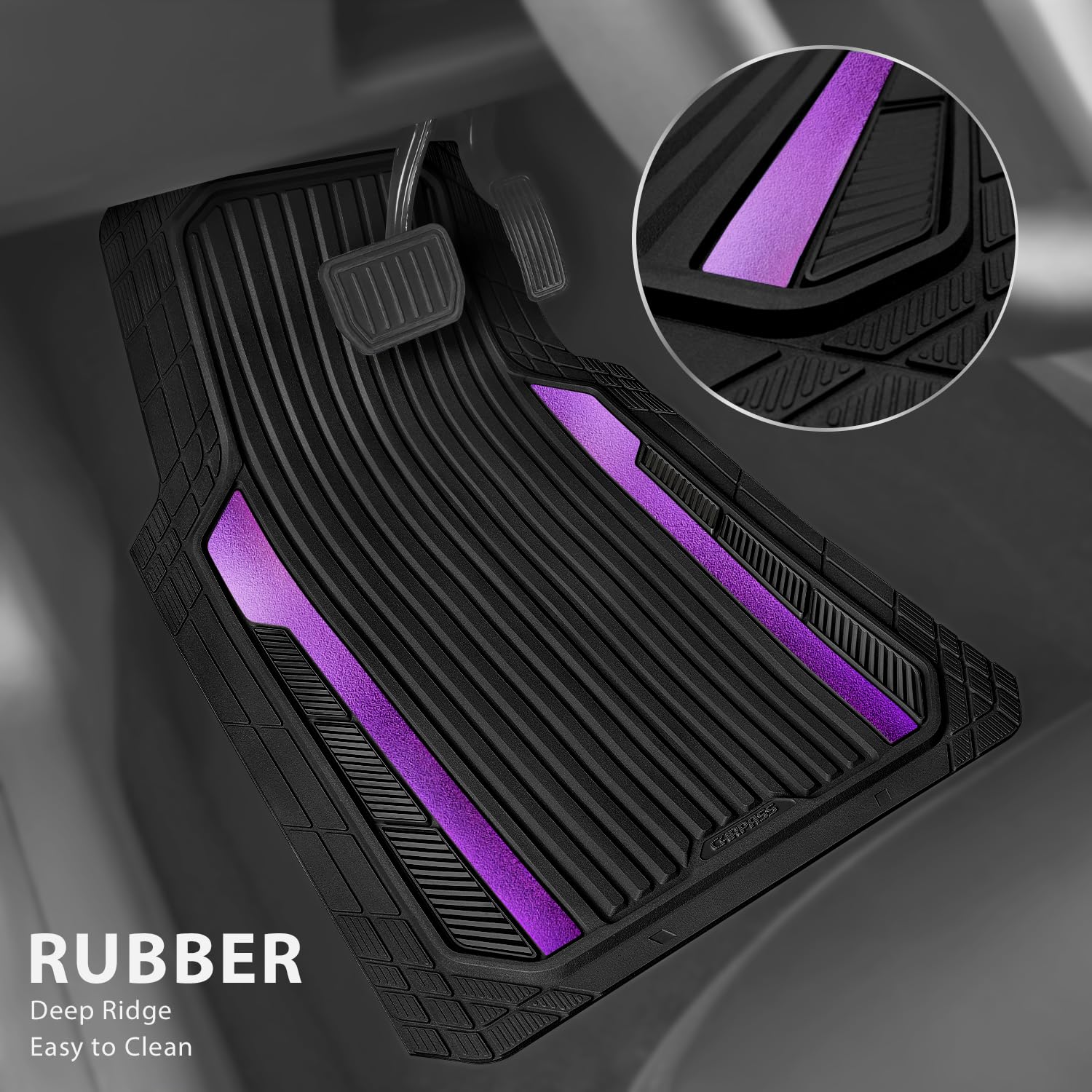 CAR PASS Heavy Duty Rubber Car Mats Metallic Aluminum Film All Weather Floor Mats Waterproof Universal Trim to — view 2
