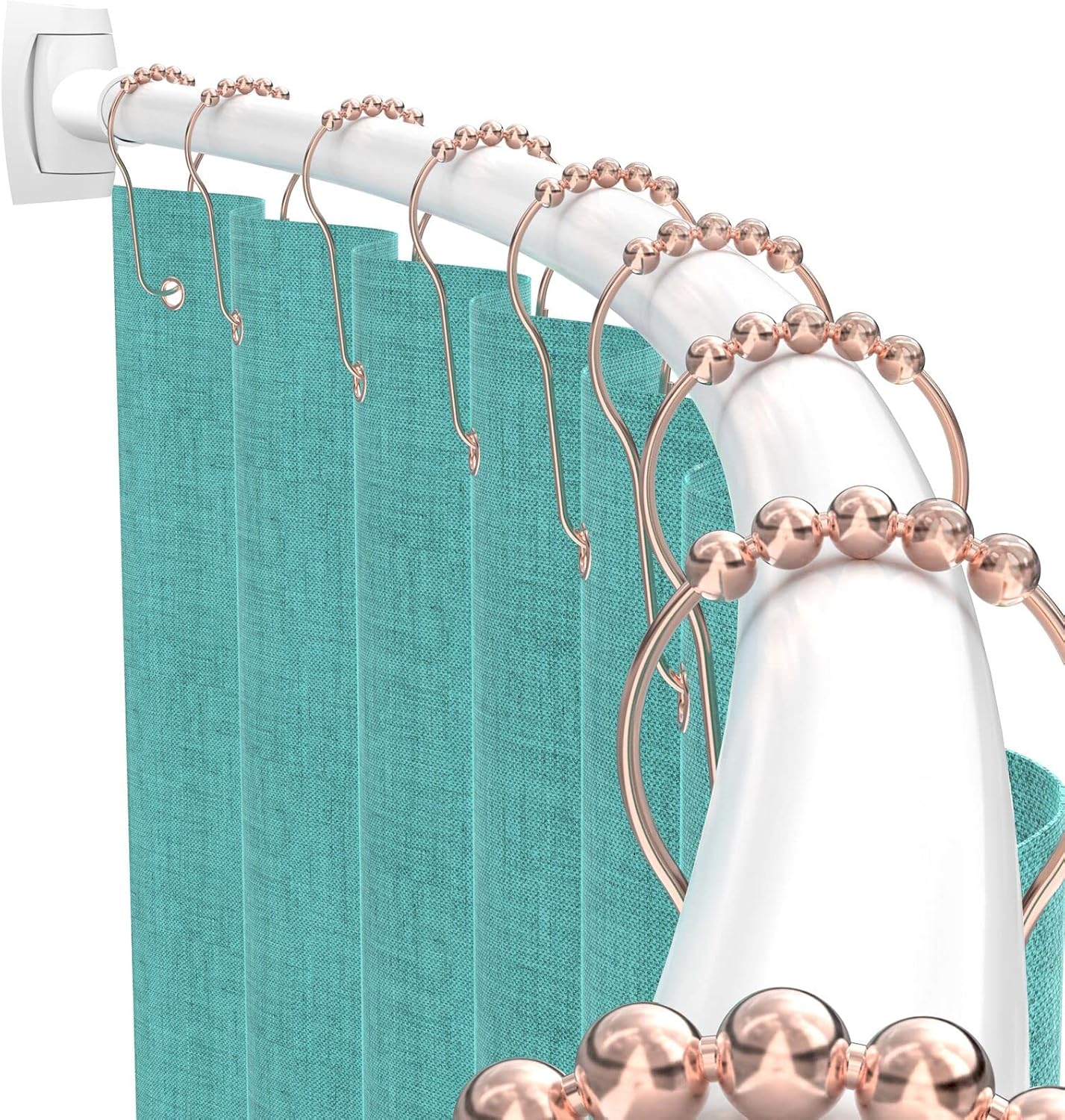 PrettyHome Adjustable Curved Shower Curtain Rod Rustproof Expandable 38-72 Inches Shower Rod Telescoping Design Extra Space Exquisite Customizable for Bathroom,Need To Drill,White