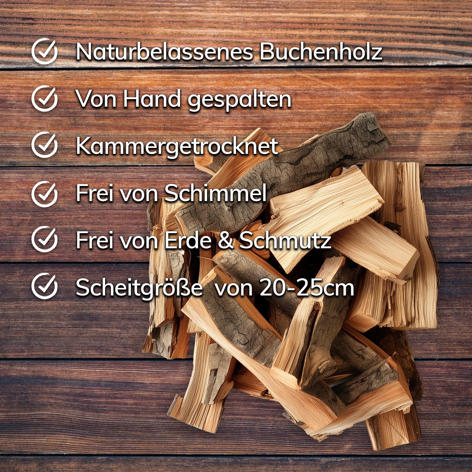 Landree Kaminholz Buche 20 kg für Kamin, Kaminofen, Lagerfeuer, Feuerschale und Ofen, 20-25 cm Scheitlänge, kammergetrocknet, Holz, Brennholz, Wood vom Familien-Holzhof aus Schleswig Holstein