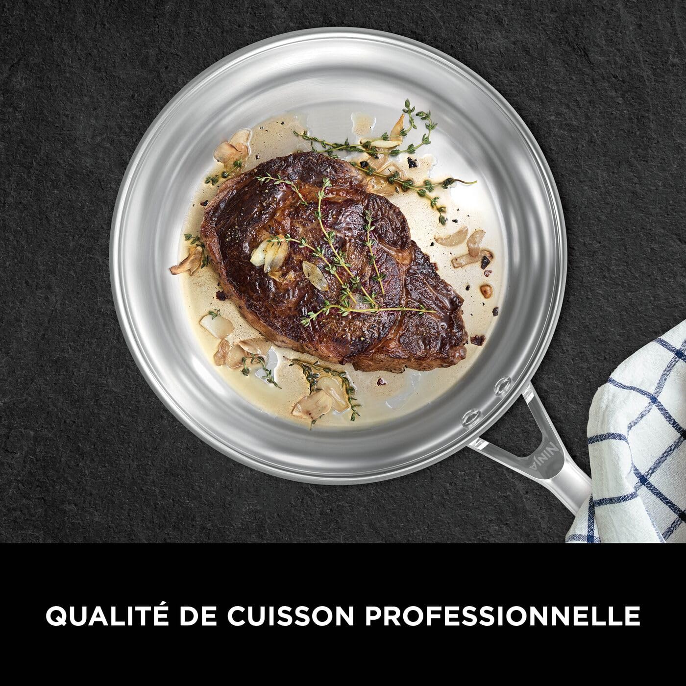 Ninja EverClad, batterie de cuisine 2 poêles, tous feux C92000EUI | acier inoxydable, Convient à tous les types de feux, y compris l’induction, Compatible au four, Base 100% induction