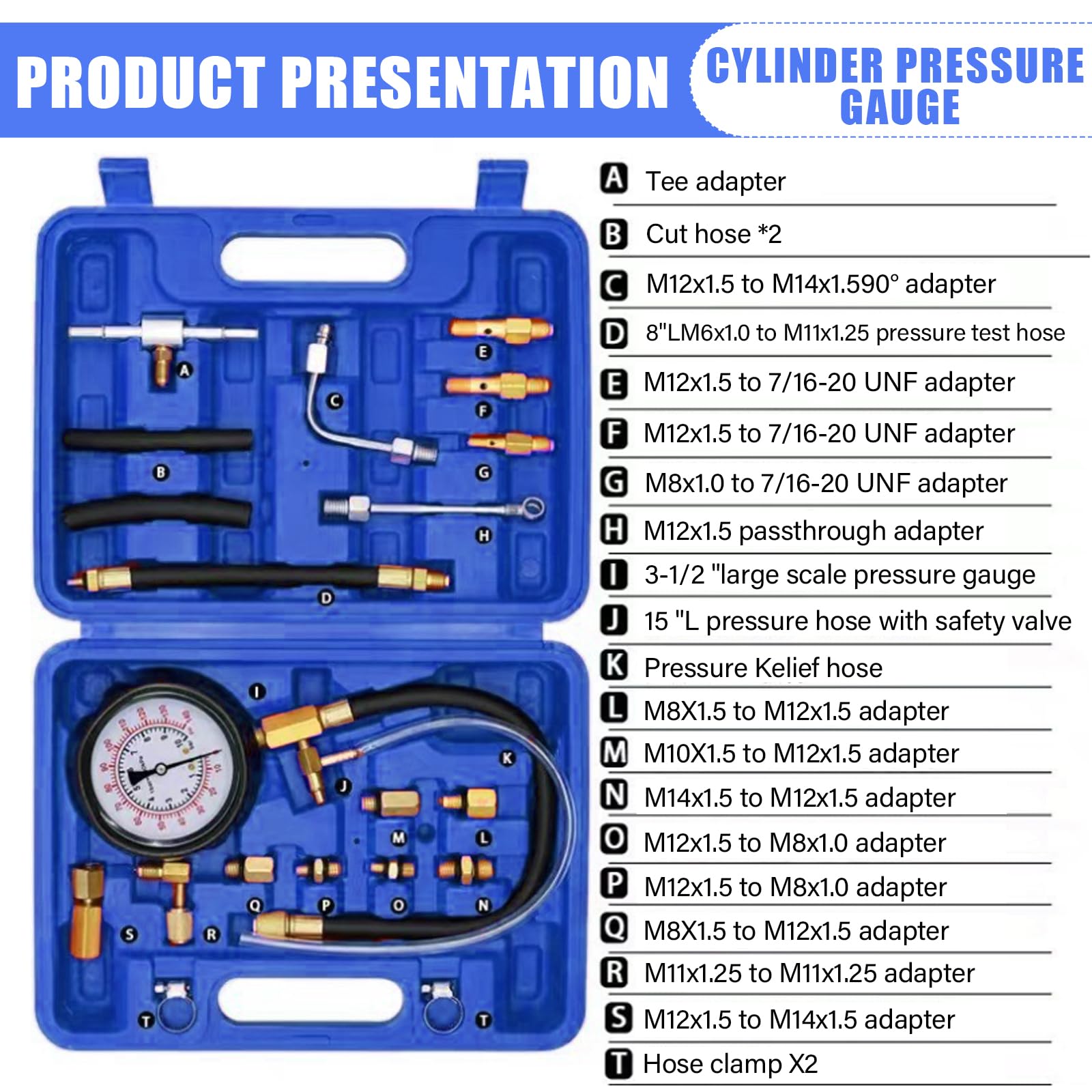 0-140 PSI Manómetro de combustible Tester: Kit TU-114 de prueba de presión de combustible, probador de presión de bomba de inyección, herramienta de diagnóstico para coches, camiones y motocicletas a