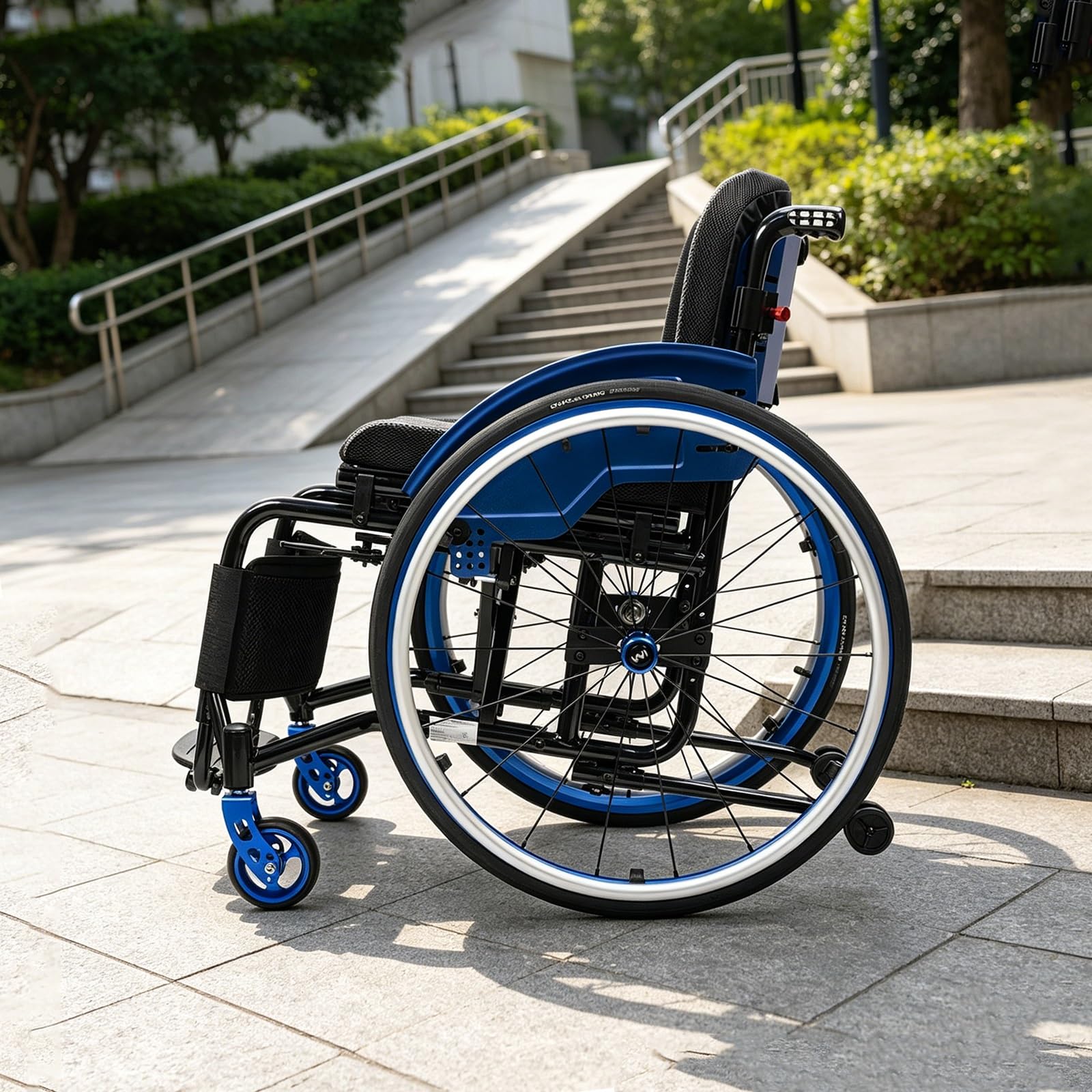 Silla de ruedas deportiva ultraligera plegable portátil todo terreno,Silla de ruedas manual de aleación de aluminio autopropulsada plegable,Silla de ruedas de transporte(Blue B,42cm/16.5in)