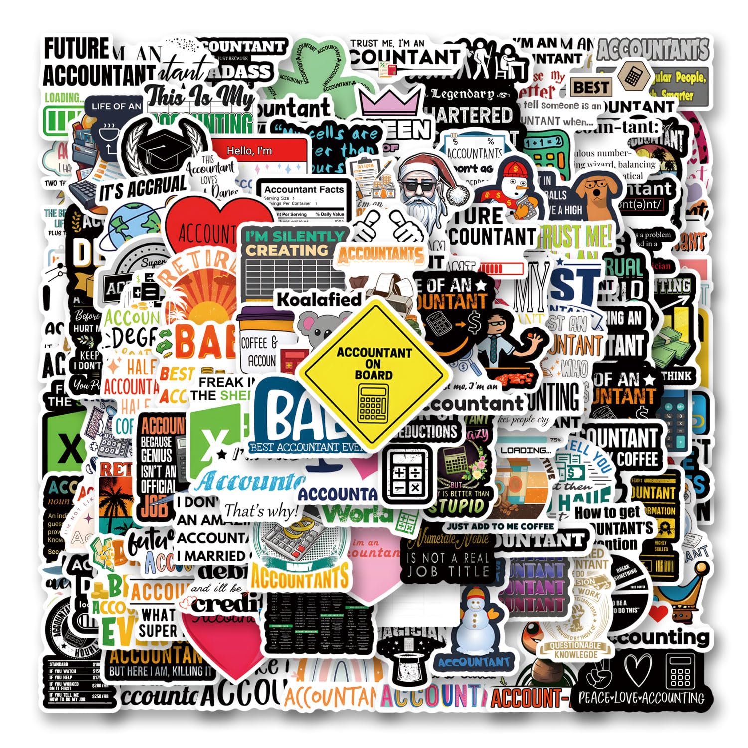 120Pcs Accountant prezzie Stickers Pack, Vinyl Waterproof Decals for Water Bottle,Laptop,Phone,Skateboard,Scrapbooking,Bumper for Fans for Party