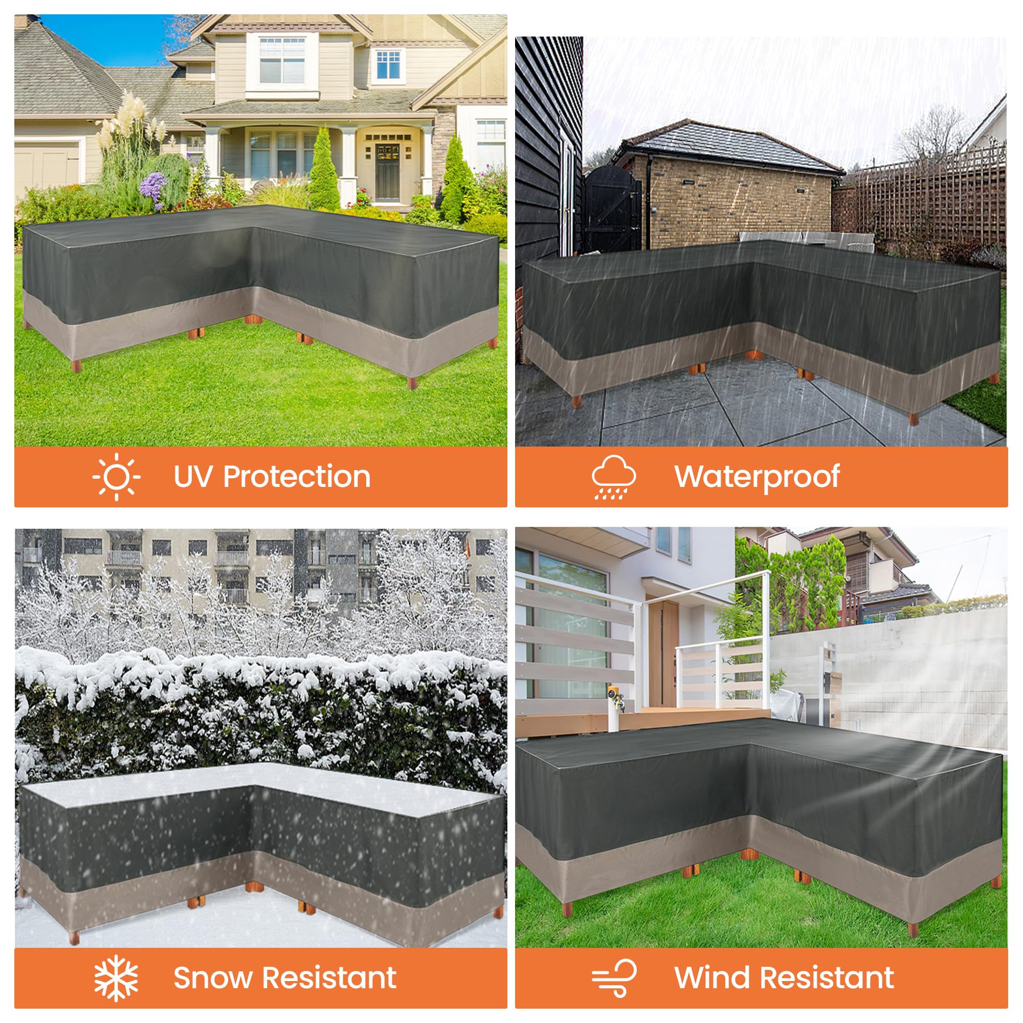 Gartenmöbel Abdeckung L-Form,Schutzhülle für Gartenmöbel,420D Oxford Gewebe Wasserdicht Winddicht Ecksofa Abdeckplane ,Möbbelsets Schutzhülle für Sofa, Loungemöbel 255x255x70CM