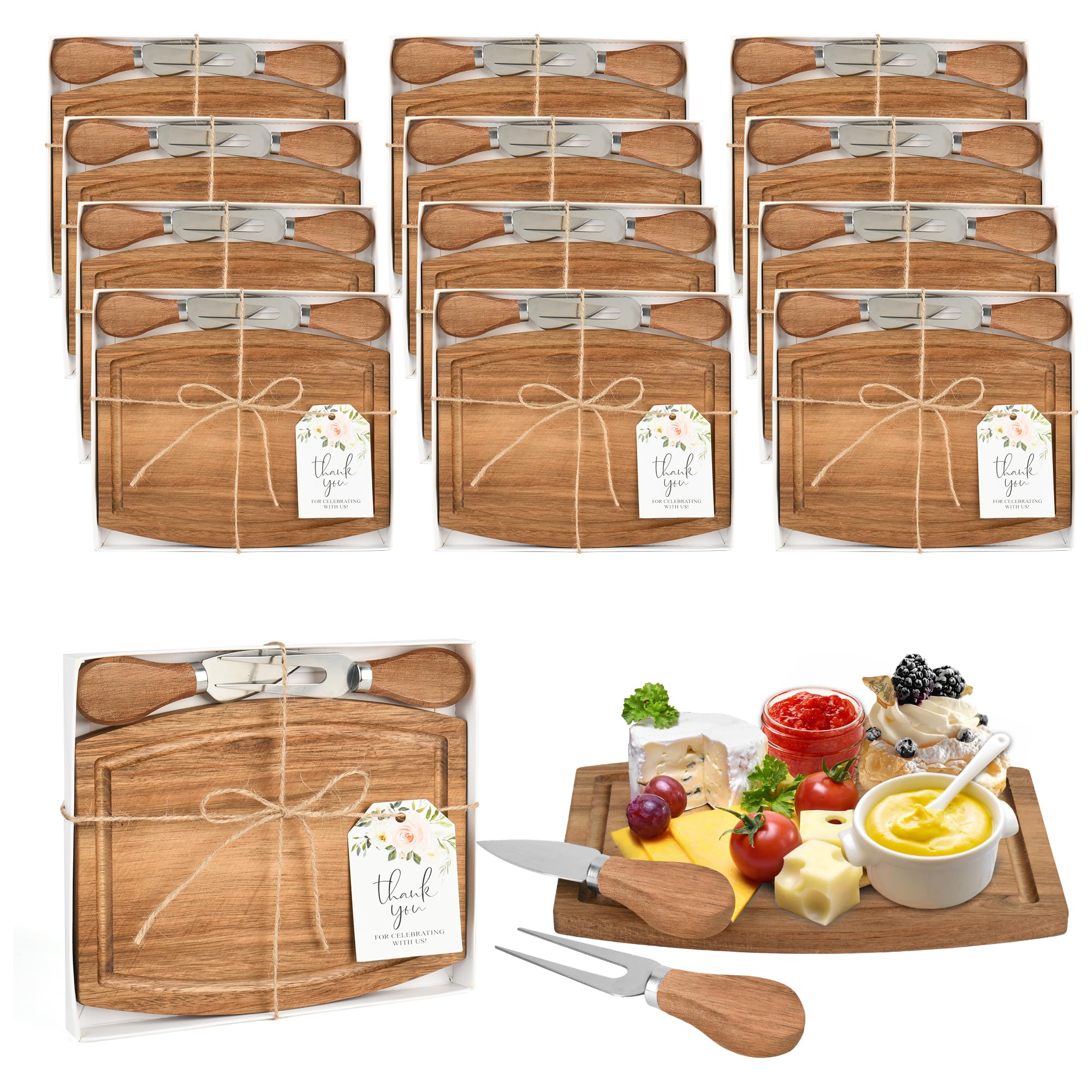 ENYRHQB 12 Set Baby Shower Prizes For Game Winners Adults,Bridal Shower Gifts,Thank You Gift Bulk,Acacia Mini Cheese Boards Charcuterie Boards with Knives Forks