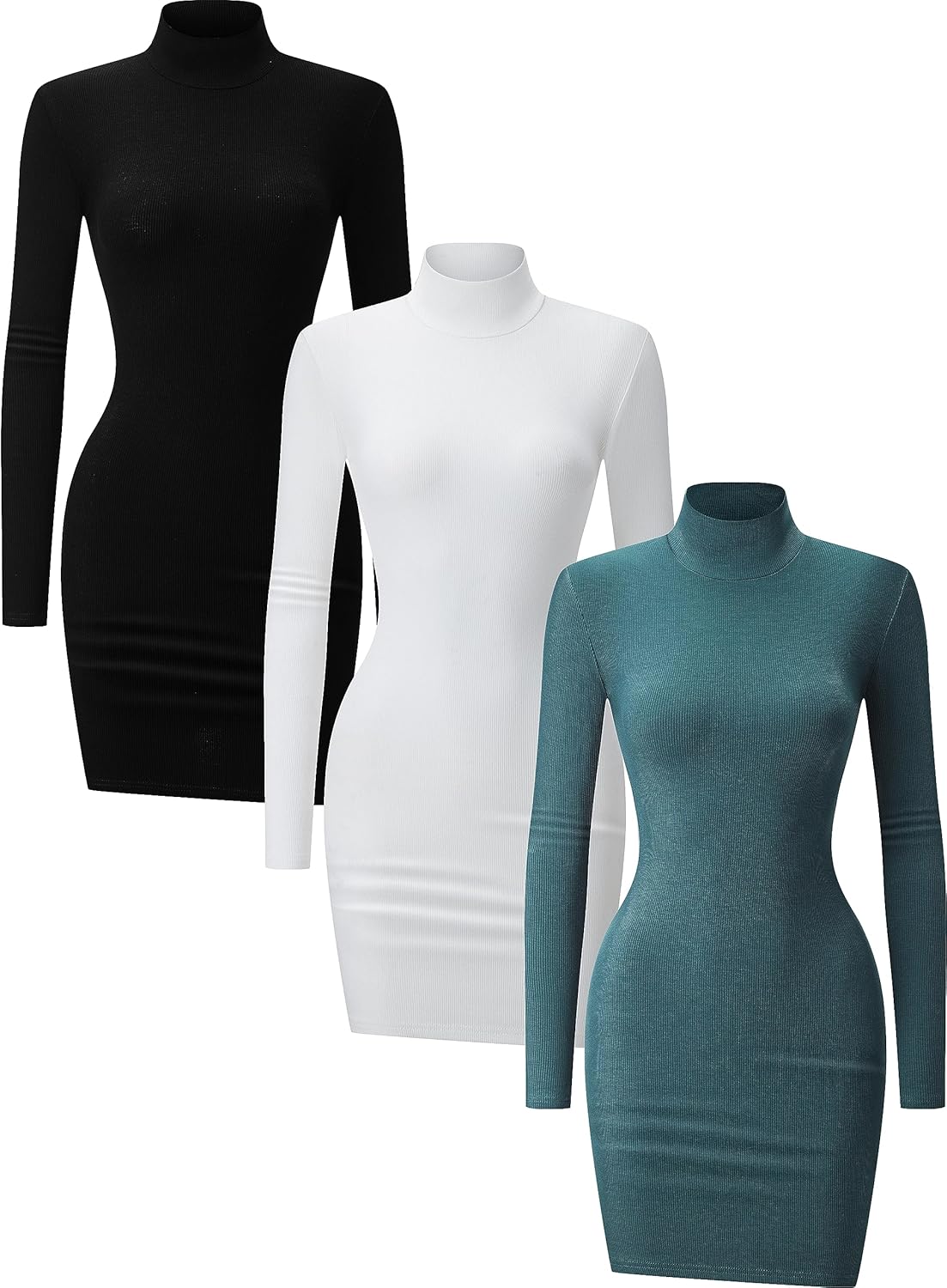 3 Pack Women's Long Sleeve Dress Mock Turtleneck Slim Fit Mini Dresses Fall Winter Fashion Clothes 2025