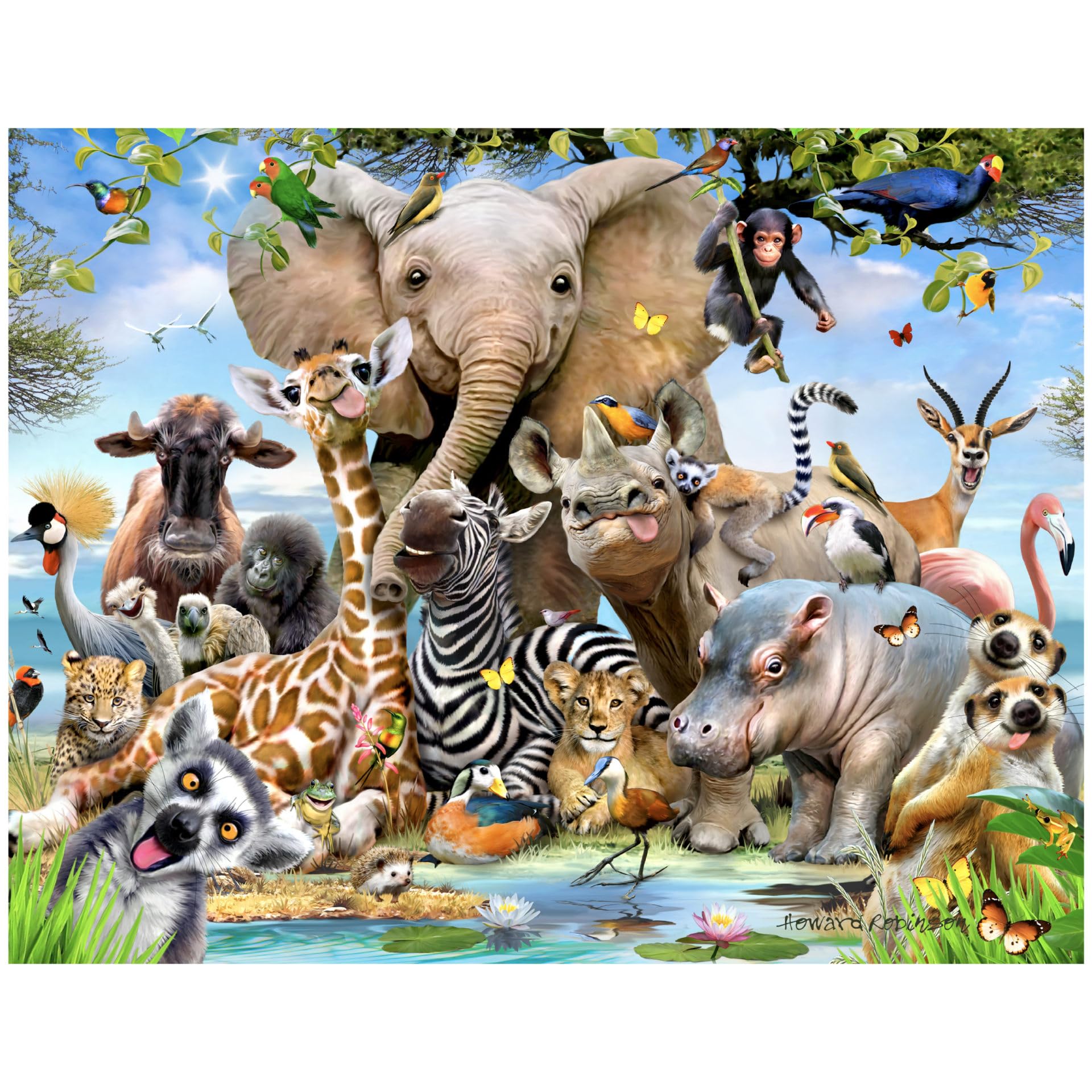 Puzzle Africa Selfie 501 Piece Widget Puzzle, Howard Robinson Wildlife Art, Wooden Interlocking Pieces with Widget Shapes, 450 x 350mm - Image 2