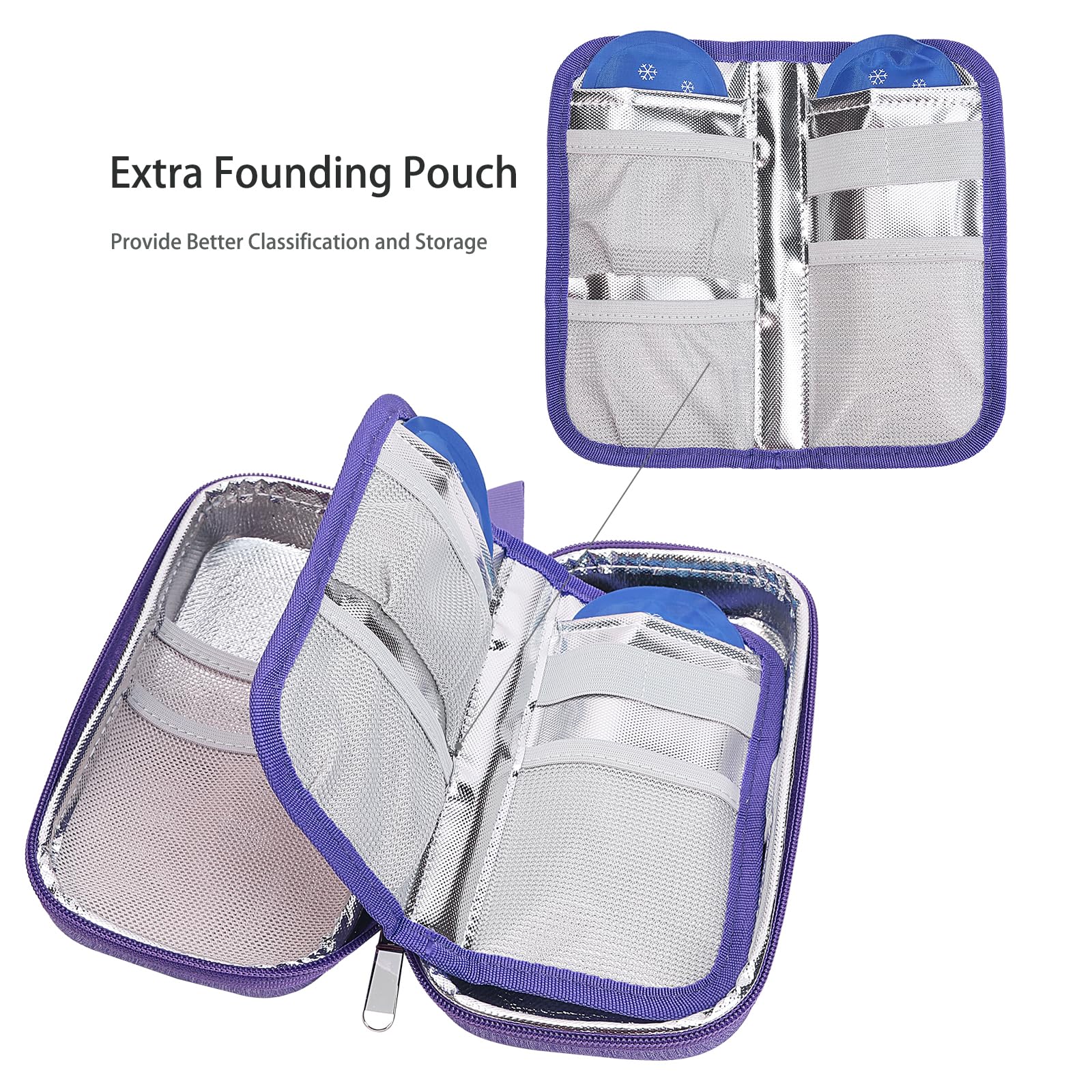 BOMKEE Insulin Cooler Travel Case, Insulated Pouch for Insulin Refrigerated Medicine Organizer Bag Carrying Case Storage Bag with 2 Ice Pack - Image 3