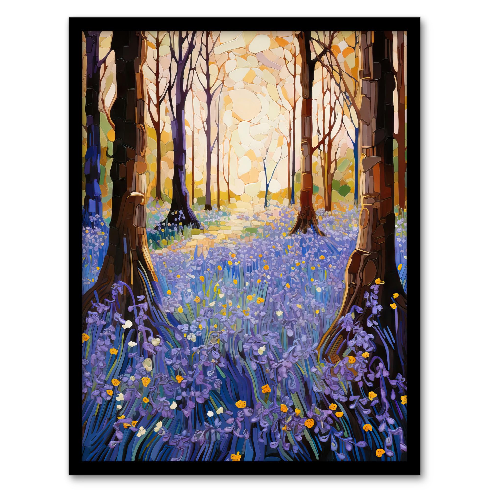 Artery8 Majestic Bluebells In Spring Wood Carpet Of Purple Flowers Artwork Framed Wall Art Print A4
