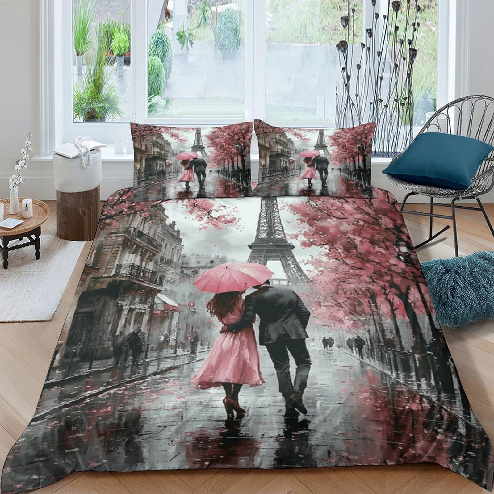 Ctjqhvkz Style-10 3D Printed Paris Rain Lovers Fitted Sheet Microfiber Soft Bed Cover Romantic Walk Bedroom Decor Single（135X200cm）