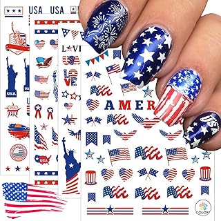 winthrop 12 Sheets 4th of July Independence Day Nail Art Stickers, Memorial Day 3D Patriotic American Flag Design Self-Adhesive Nail Art Decals, DIY Manicure Decoration Supplies Accessories Women