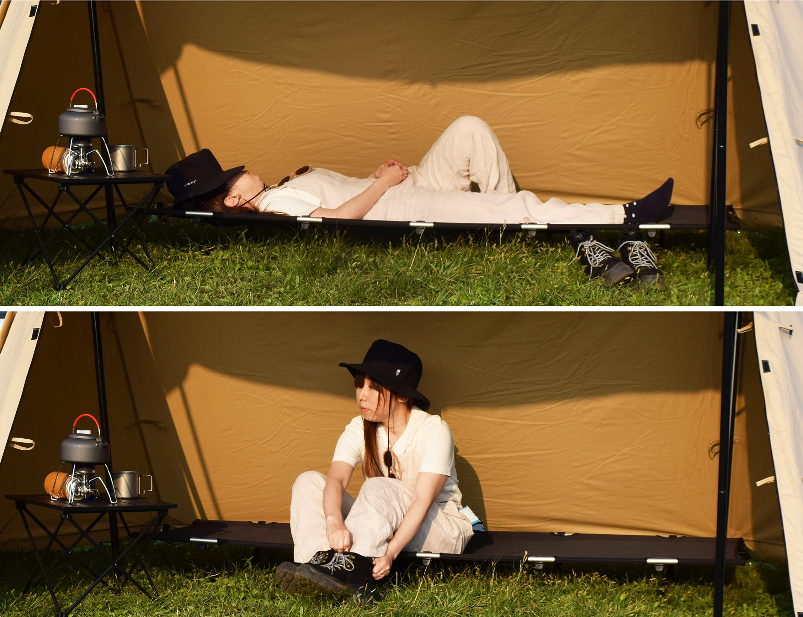 Amazon.co.jp: アウトドアコット ロータイプ 組立簡単レバー式 軽量