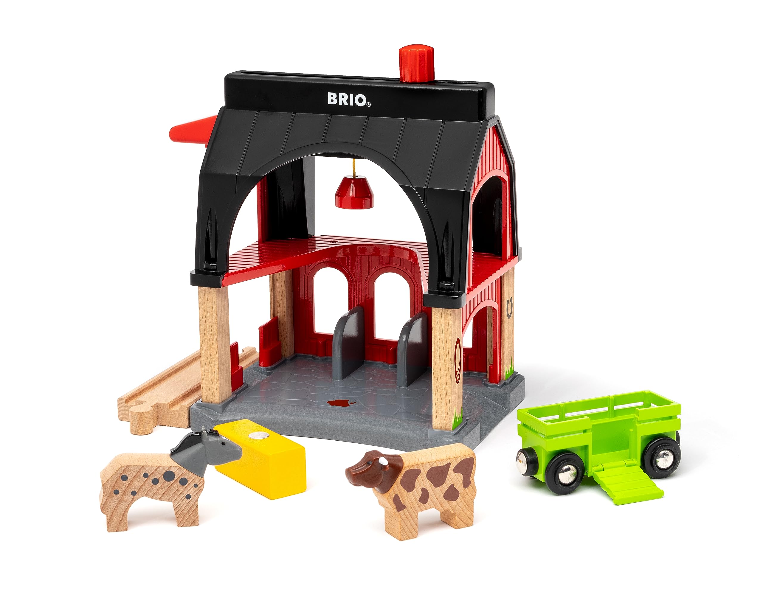 BRIO 36012 Tierscheune mit Heuwaggon - Zubehör zum Zugset für Kinder ab 3 Jahren
