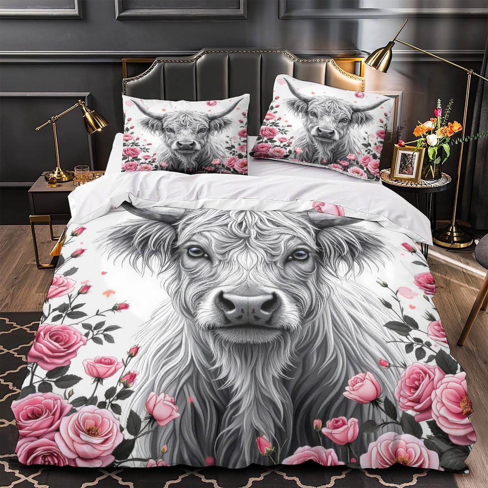 Housse de couette Vache des Highlands en microfibre 135x200cm pour lit une place