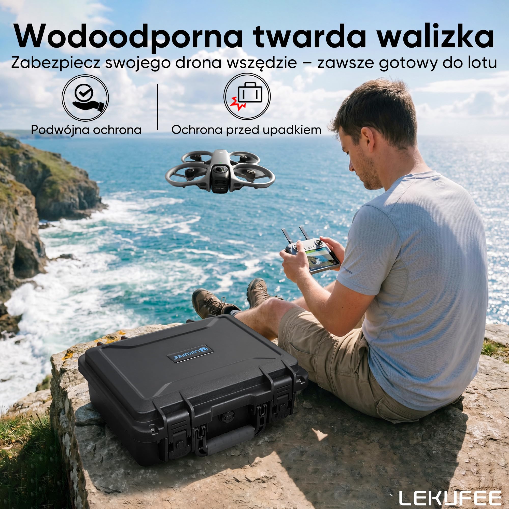 Lekufee Wodoodporna Twarda Walizka Transportowa do drona DJI Avata 360, Fly More Combo (RC 2), DJI RC 2 / N3 / N2, baterii (5 szt.), huba ładującego oraz innych akcesoriów (tylko etui)