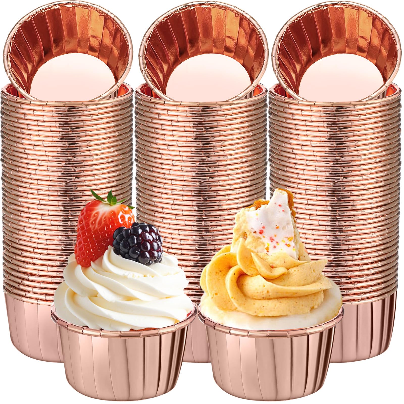 Gandeer 300 Pack Champagne Gold Cupcake Liners Bulk Disposable Foil Muffin Cups 3.5 oz Wrappers for Baking Aluminum Paper Mini Metallic Disposable