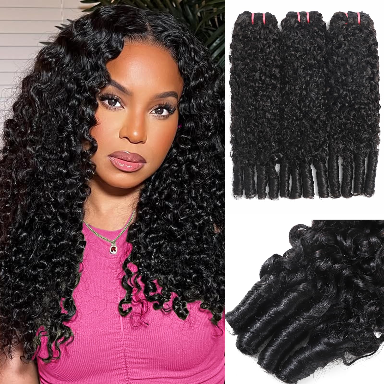 Beauty Queen 16A Burmese Curly Human Hair Bundles 24 26 28 Inch 100% Unprocessed Virgin Weave 3 Bundles with Spiral Curl End Thick Long Remy 3C4A Hair Extensions for Women Natural Black