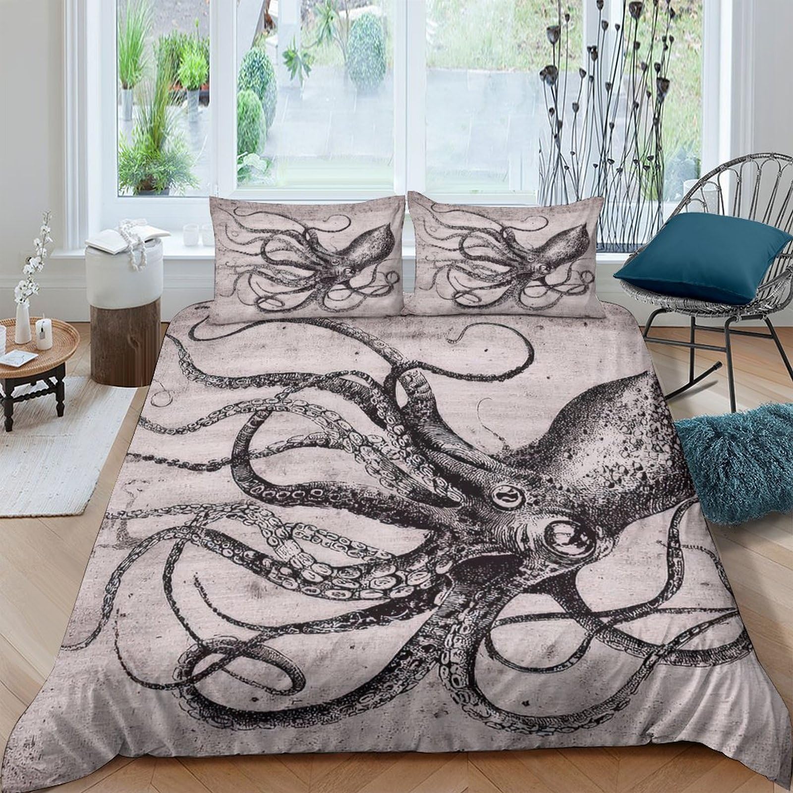 Ctjqhvkz Style-10 3D Printed Octopus Fitted Sheet Microfiber Soft Breathable Sea Creature Bed Cover For Bedroom Guest Room Decor Protection Single（135X200cm）