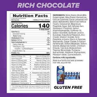 Pure Protein Chocolate Protein Shake, 30g Complete Protein, Ready to Drink and Keto-Friendly, Vitamins A, C, D, and E plus Zinc to Support Immune Health, 11oz Bottles, 12 Pack