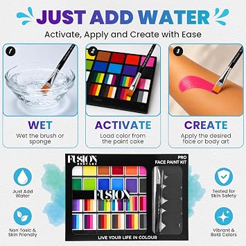 Fusion Body Art Pro Face Paint Kit, 12 Matte Colors & 12 Split Cakes