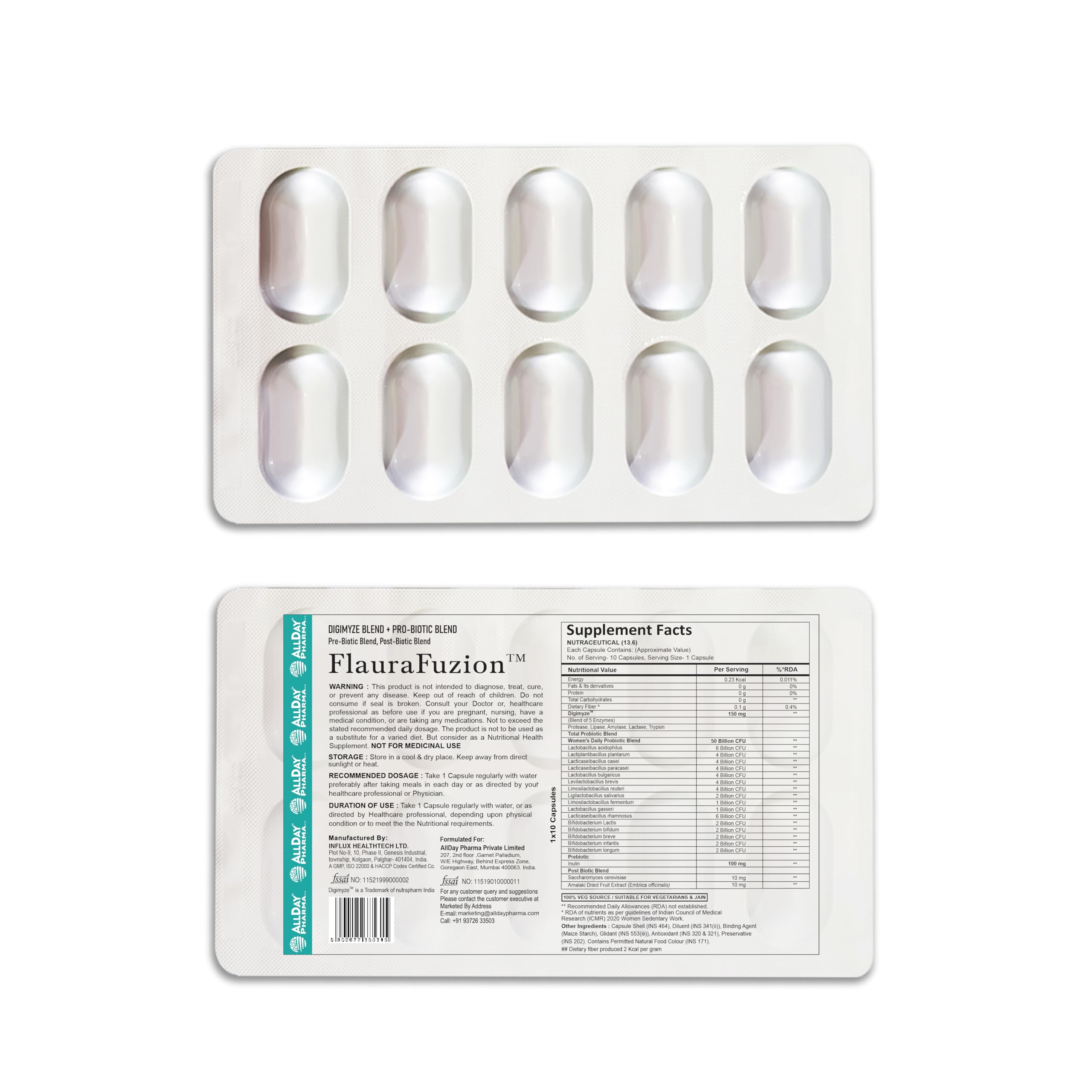ALLDAY PHARMA FlauraFuzion Capsules | Probiotics 50 Billion CFU with 17 Probiotic Strain Help in Gut Health | Boost Immunity For Womens (10 Capsules)-image-11