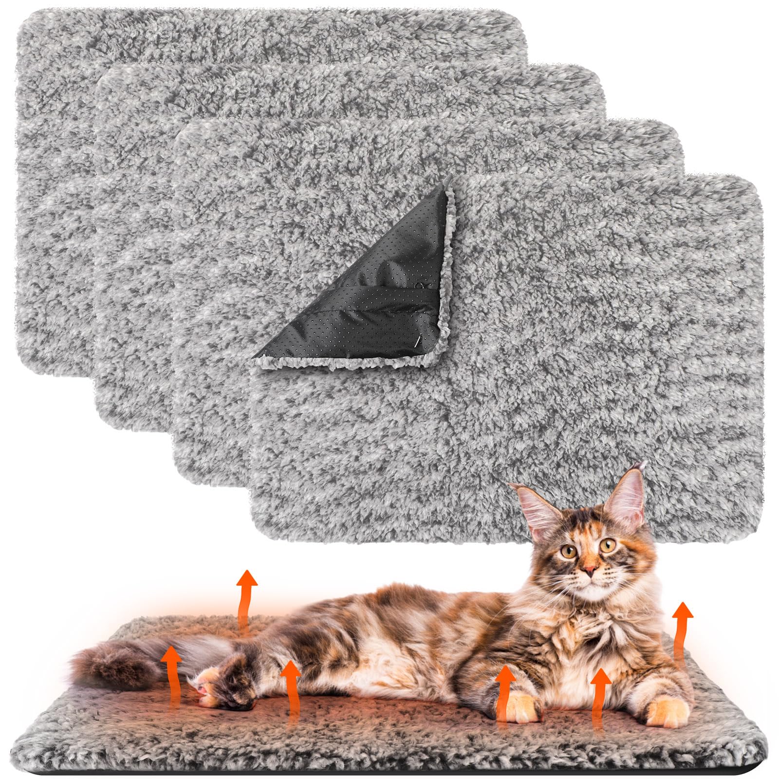 Drydiet 4 Pack Self Warming Cat Pads Self Heating Cat Mat Washable Homeless Dogs Thermal Pads Kennel Pad Reflects Body Heat Warm Crate Bed Mat for