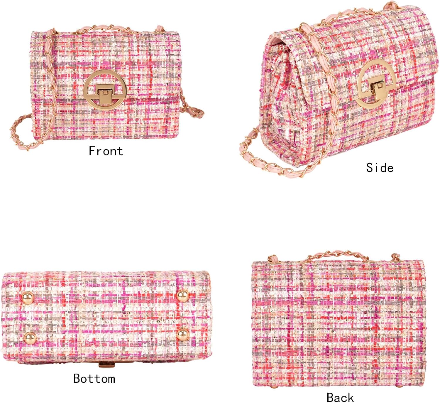 Crossbody Bags for Women Small Handbags Leather Shoulder Bag Tweed Purses Evening Bag Clutch Satchels with Chain Strap - Image 3