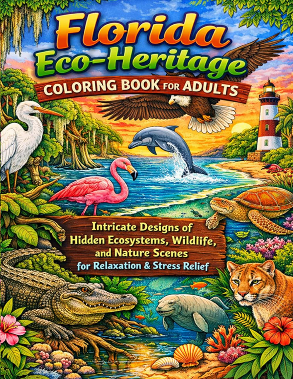 Florida Eco-Heritage Coloring Book for Adults: Intricate Designs of Hidden Ecosystems, Wildlife, and Nature Scenes for Relaxation & Stress Relief