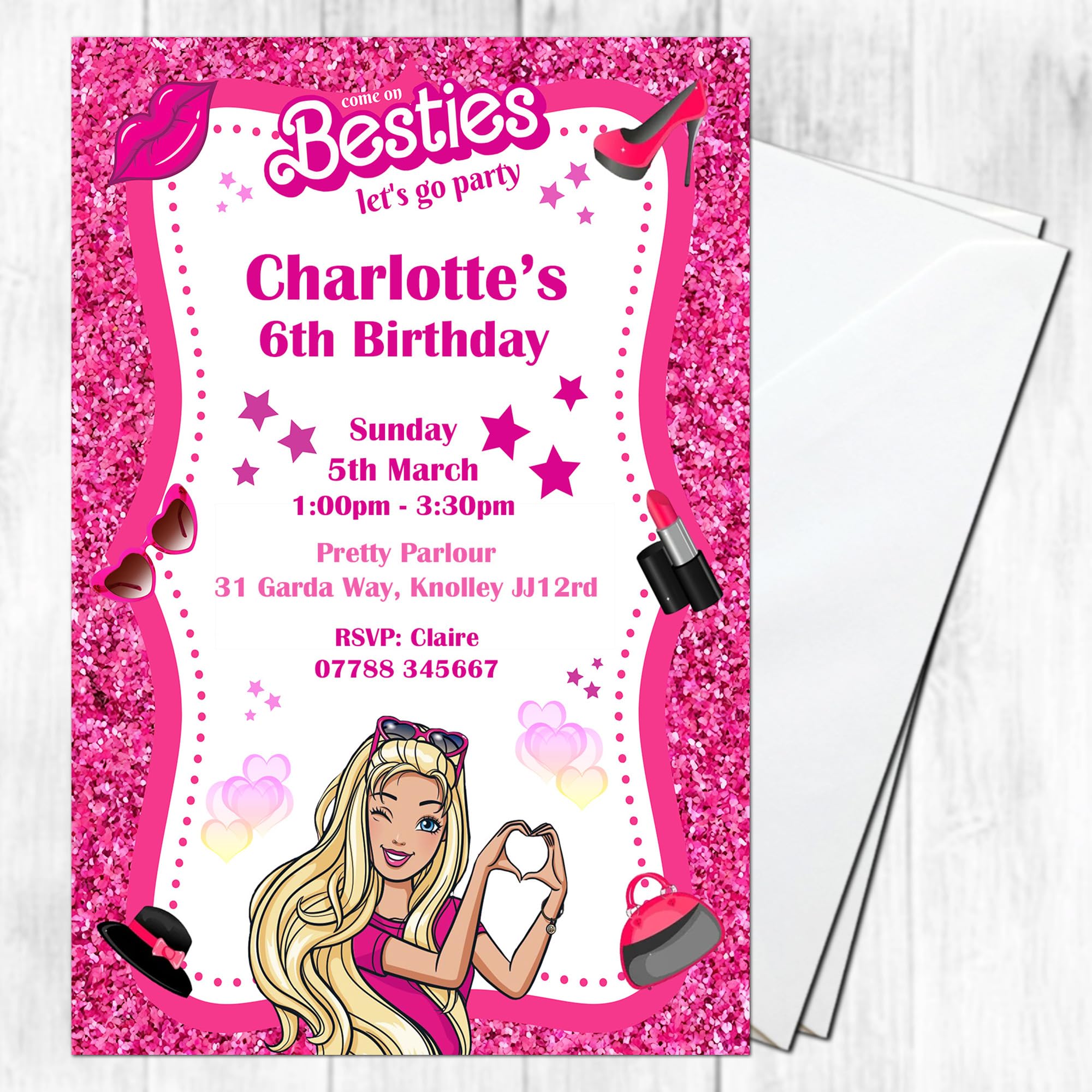 Fashion Doll Party Invites Birthday Invitations & Envelopes Personalised K251
