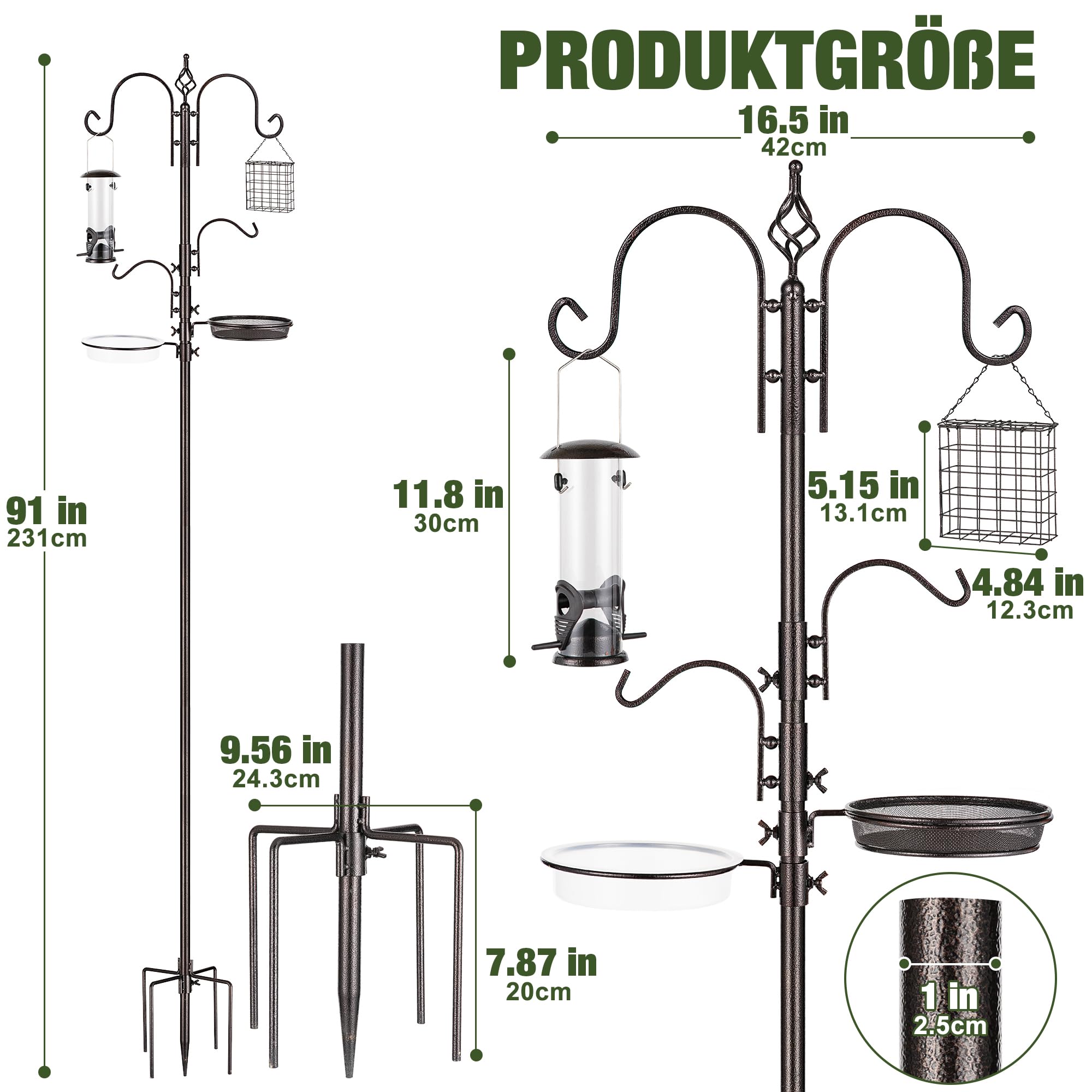 Urban Deco Vogelfütterungsstation Kit Wildvogelfutter Spender Hängeset Multi Feeder zum Aufhängen mit Metall Suet Fütterungsstation Vogelbad um Wildvögel anzulocken