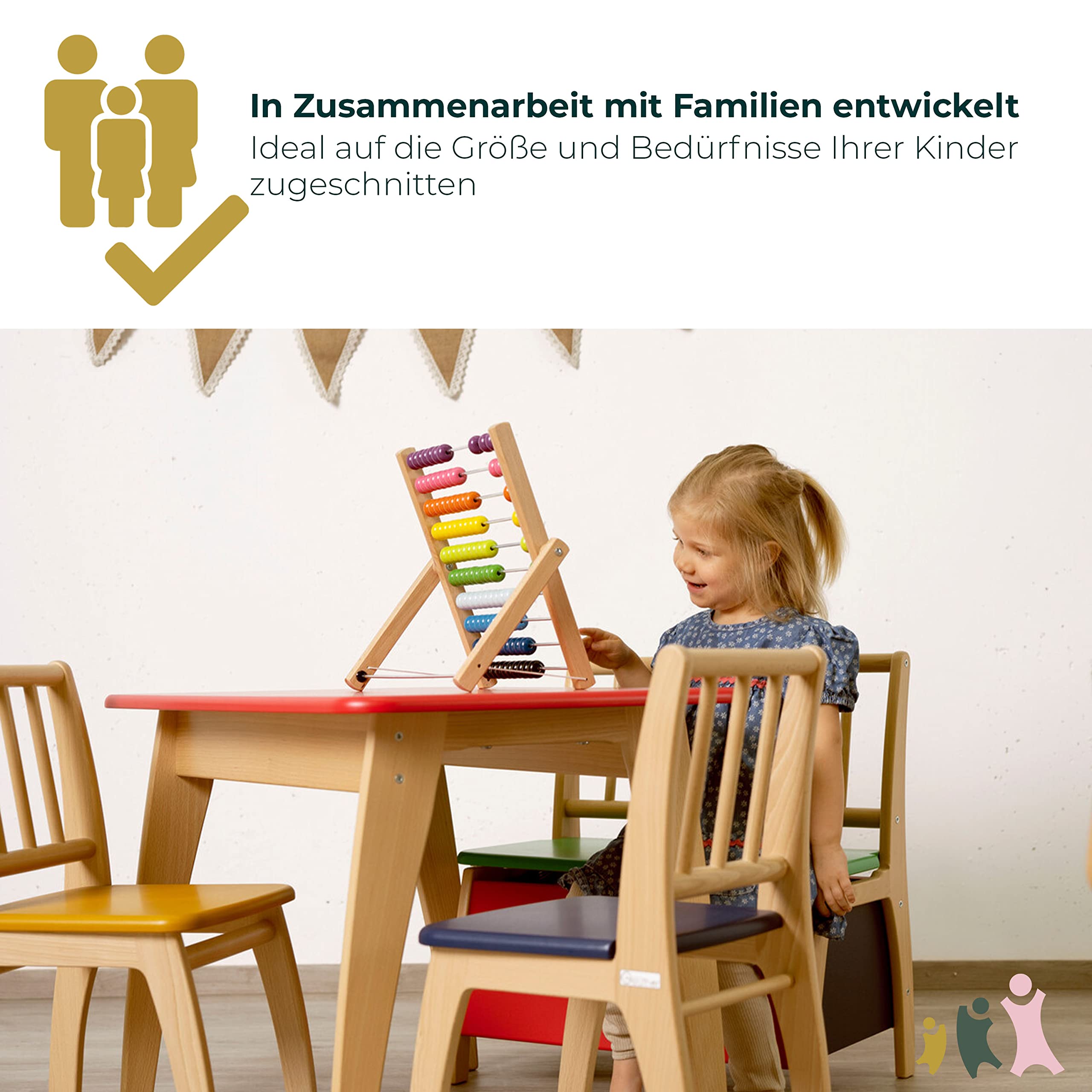 Geuther Tisch Bambino Höhe 55 cm Buche-Massivholz Ideales Kinderzimmerzubehör bis 6 Jahre Passender Spieltisch Bambino Möbeln Bunt