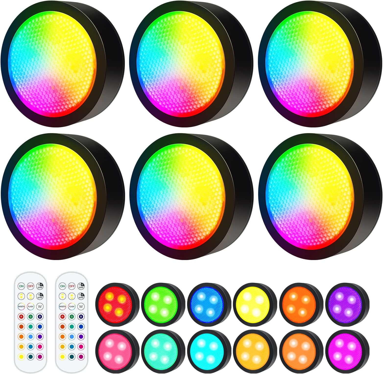 LEASTYLE Puck Lights with Remote,16 Colors Rechargeable Under