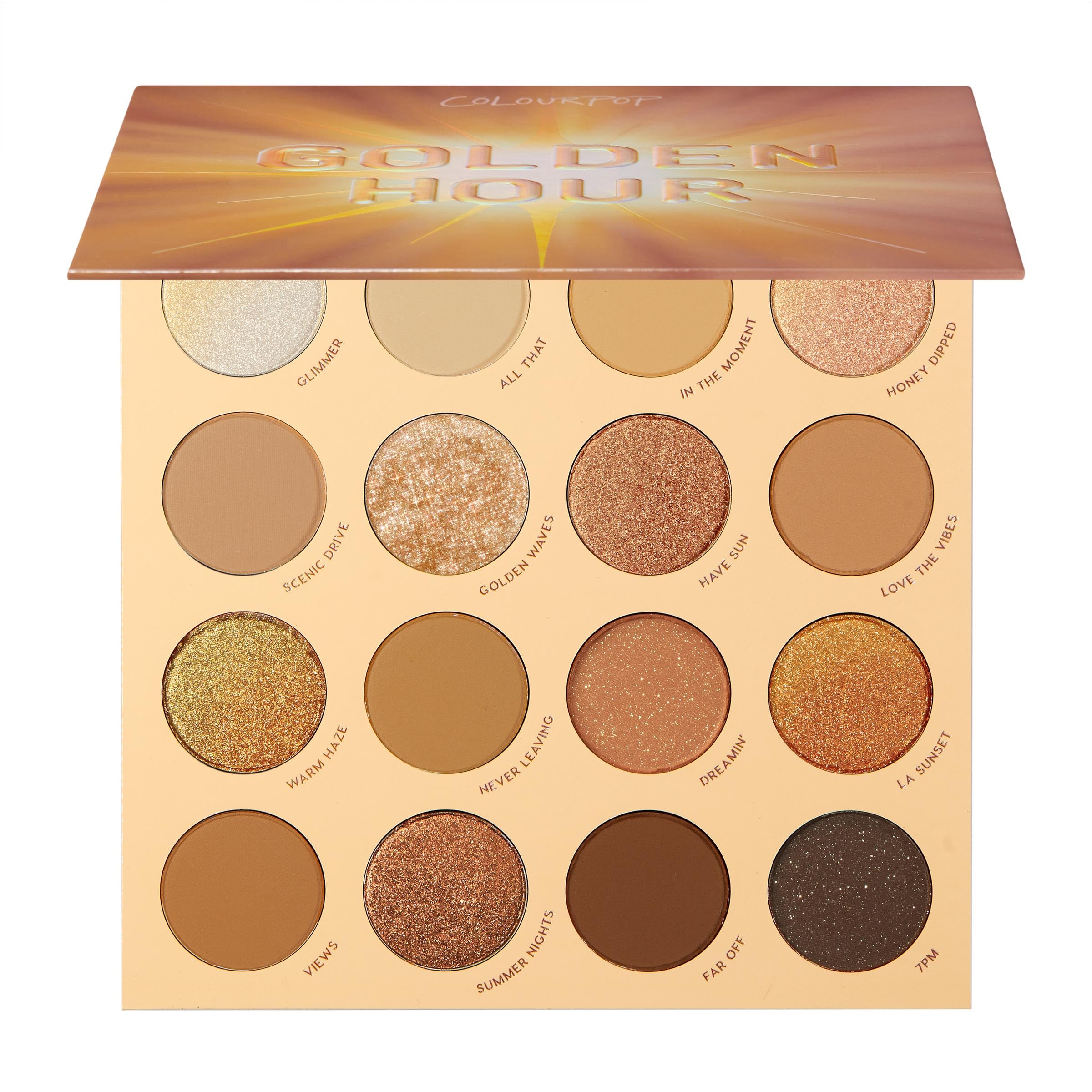 Colourpop Golden Hour Eyeshadow Palette - Sunset Tone Eye Makeup Palette with Duo-Chrome, Metallic, Matte Sparkle & Glitter Finishes - High-Pigment Eye Makeup with a Long-Wearing Formula (0.67 oz)