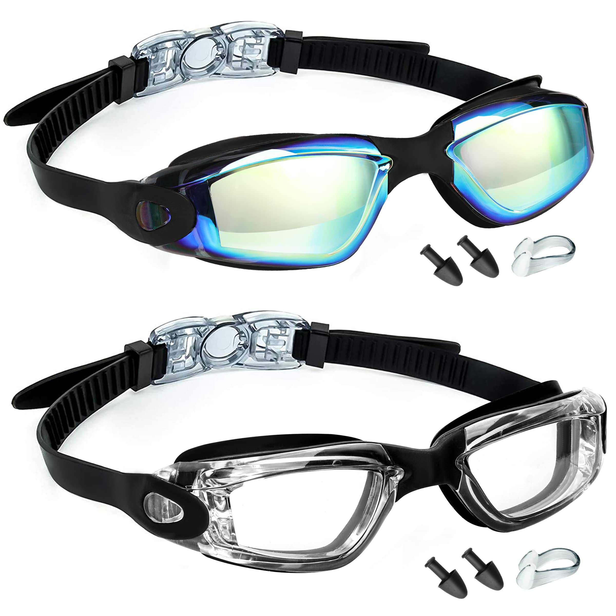 MUETKNYE Swim Goggles 2 Pack Swimming Goggles Anti Fog No Leaking For Adult Women Men Youth (Aqua&Clear)