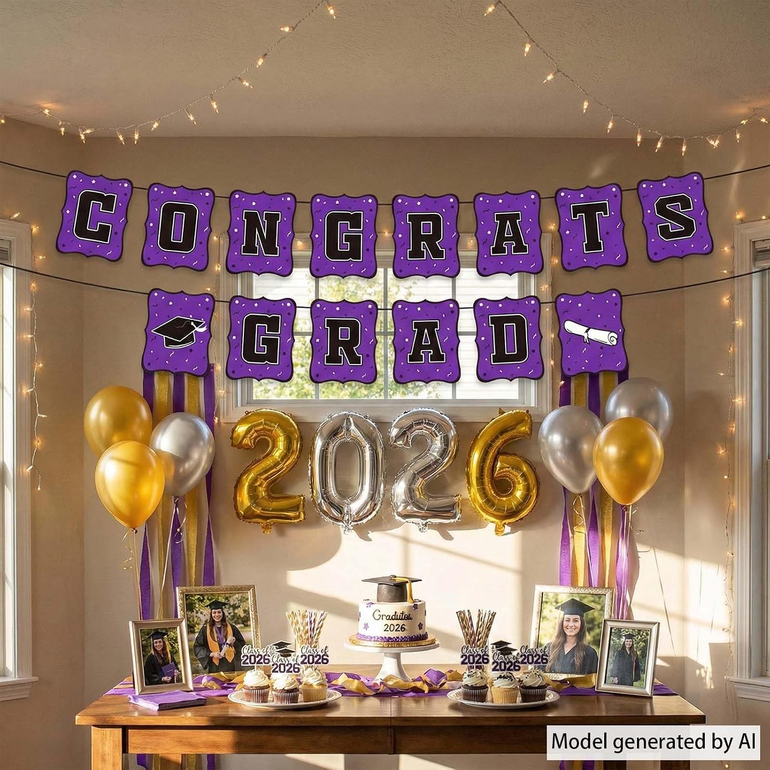 Purple Banner Congrats Grad, 2026 Graduation Hanging Party Garland Backdrop, Graduation Decorations for High School College Ceremony, Senior Night & Celebration Supplies image 4
