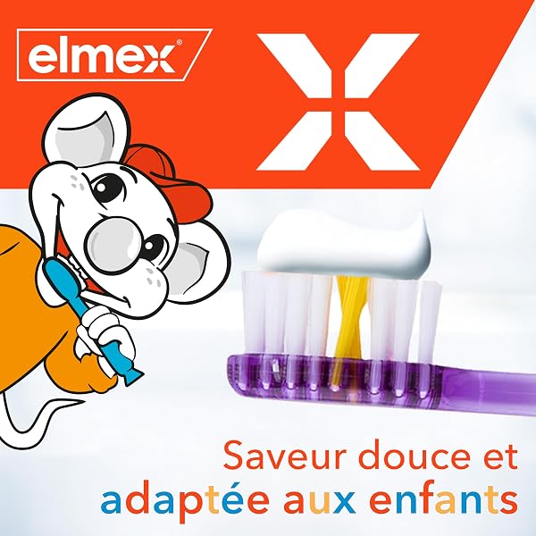 The ELMEX Children's Dental Kit 0-6 years, featuring the ergonomic toothbrush, Olafluor amine fluorid toothpaste, and rinsing cup.