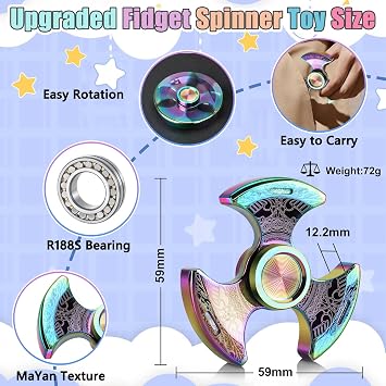 Aolcev Fidget Spinner Metal Fidget Toy Hand Spinner Stainless Steel 3-5 Minutes Fast Bearing Spins Hand Spinners Finger Gyro Toy ADHD EDC Focus Anxiety Stress Relief Toys for Kids Adult Gifts-Color
