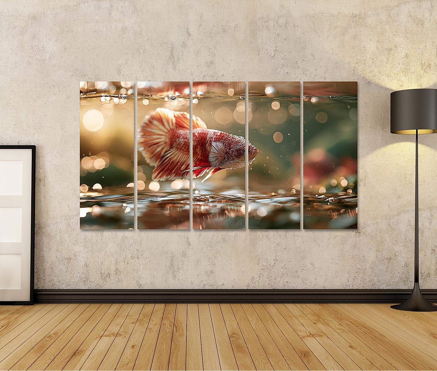 islandburner Bild auf Leinwand Faszinierender Betta-Fisch Kunstdruck Wohnzimmer Perfekt für Aquaristik-Liebhaber - 5-teilig XXL