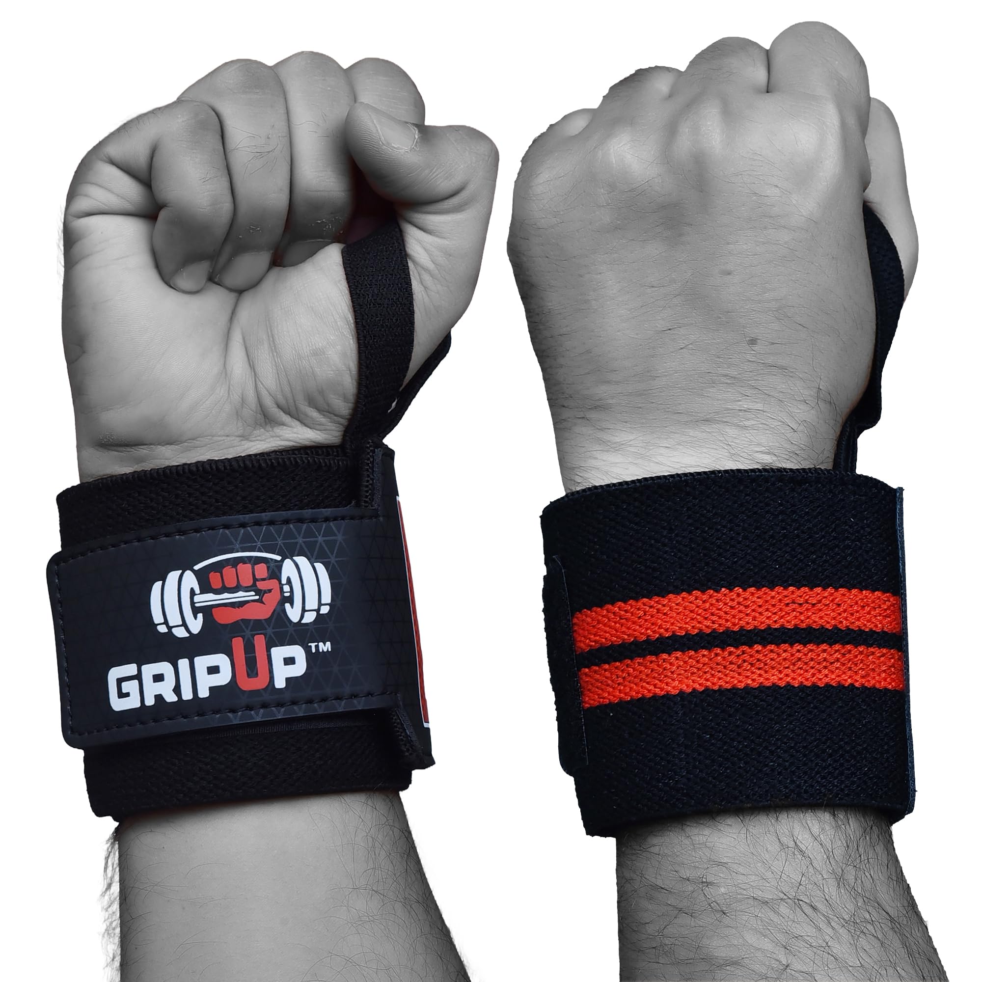 GripUp Weight Lifting Wrist Wraps Support18” Elasticated Cotton Straps Thumb Loop Powerlifting Bodybuilding Fitness Strength Gym Training Workout Gymnastics & Calisthen GP-18 — image 1