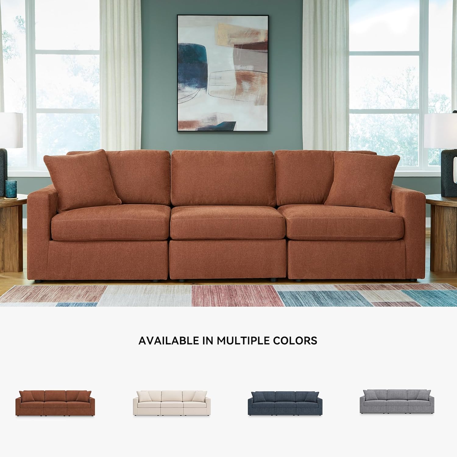 Signature Design by Ashley Modmax Modern Modular Stain Resistant 3-Piece Sofa with Removable Covers and 2 Accent Pillows, Orange