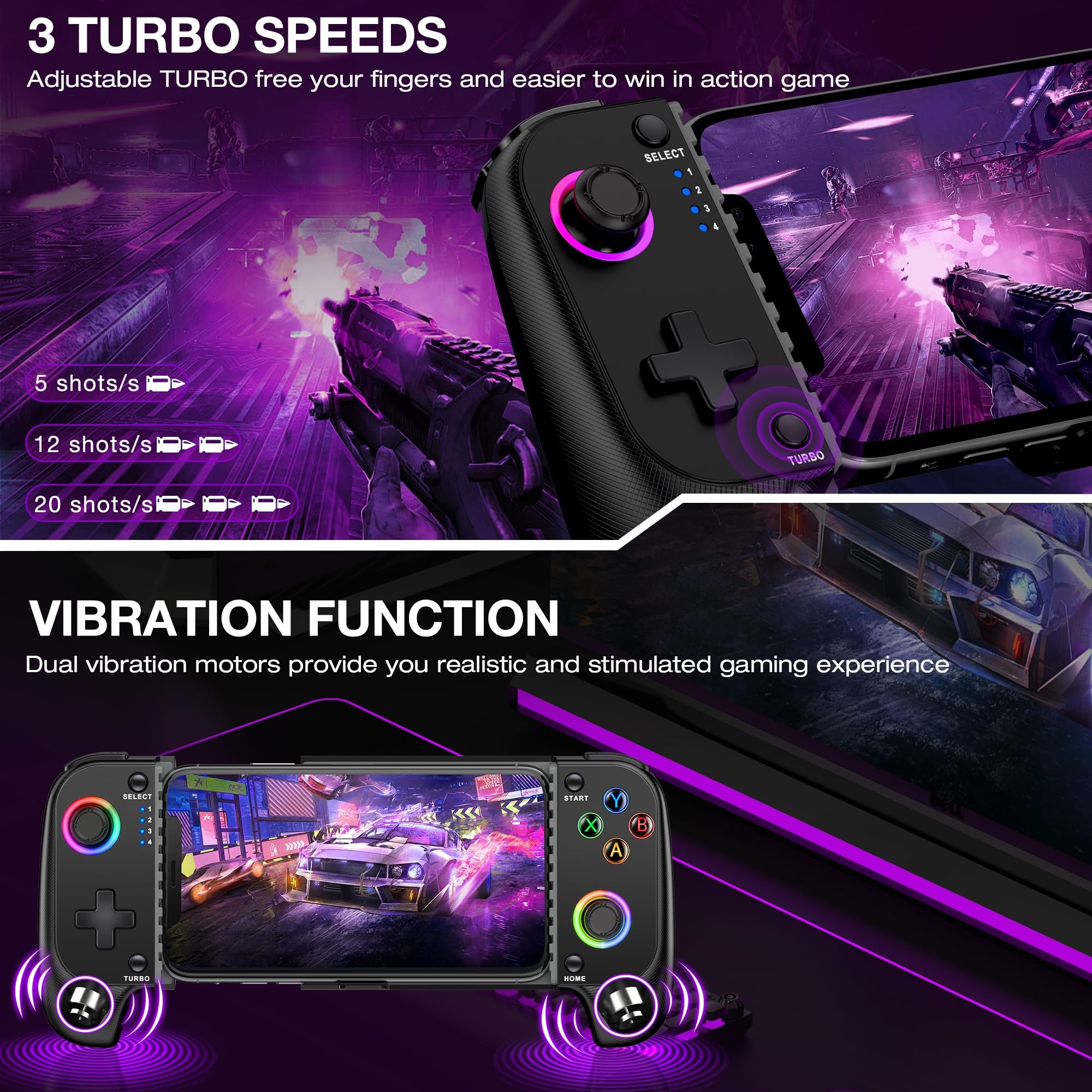 Controller mobile per iPhone, controller per smartphone per Android con joystick ad effetto Hall, controller mobile Bluetooth con supporto per PS Remote Play/Xbox Cloud/MFi Apple Arcade/Roblox
