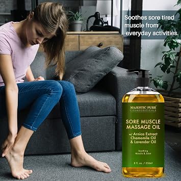 Majestic Pure Lavender Massage Oil and Sore Muscle Massage Oil Bundle - Relaxation Package - 8 fl oz Each