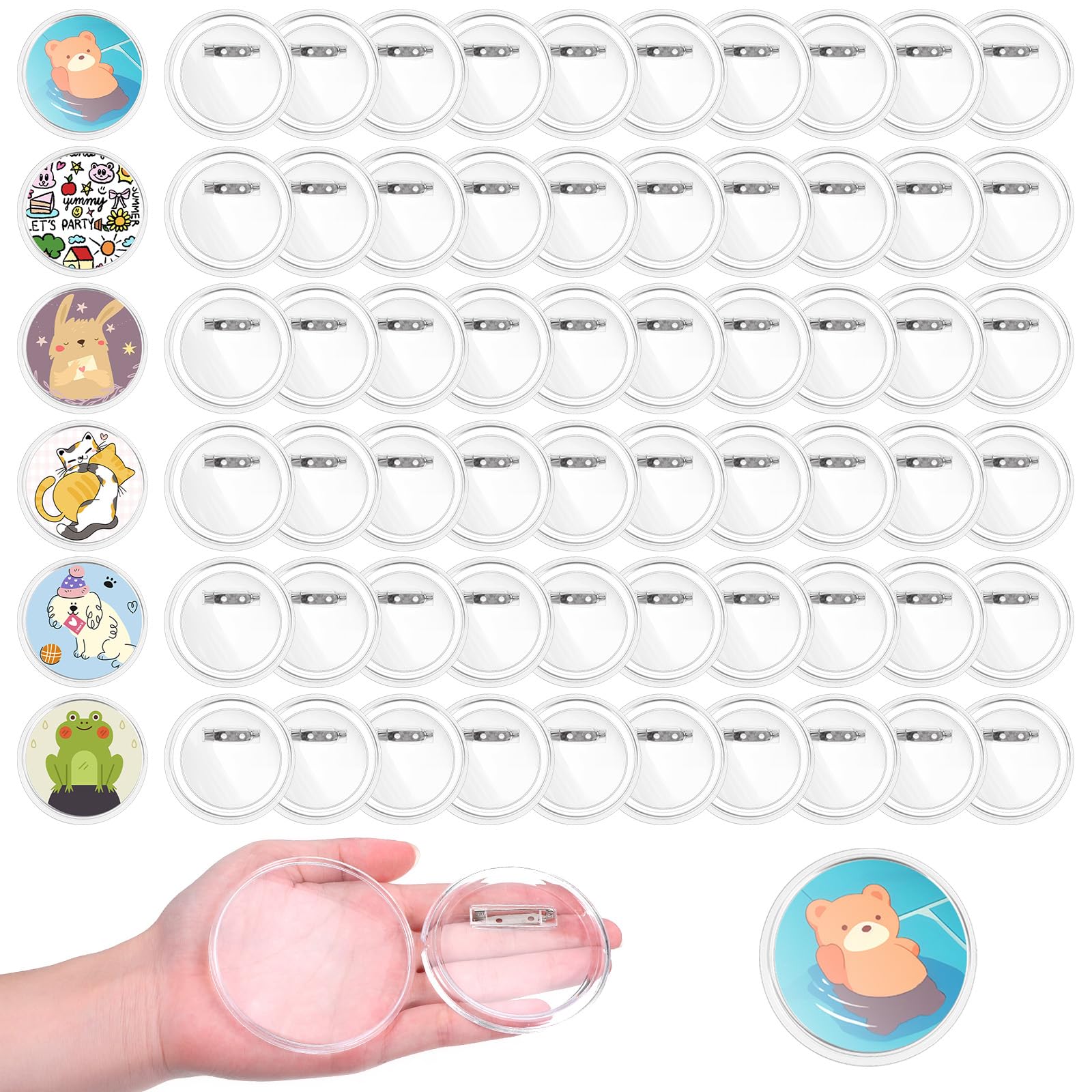 60 Pcs 3 Inch Clear Acrylic Button Pins, Blank Photo Badges for DIY Crafts Supplies, Make Your Own Buttons