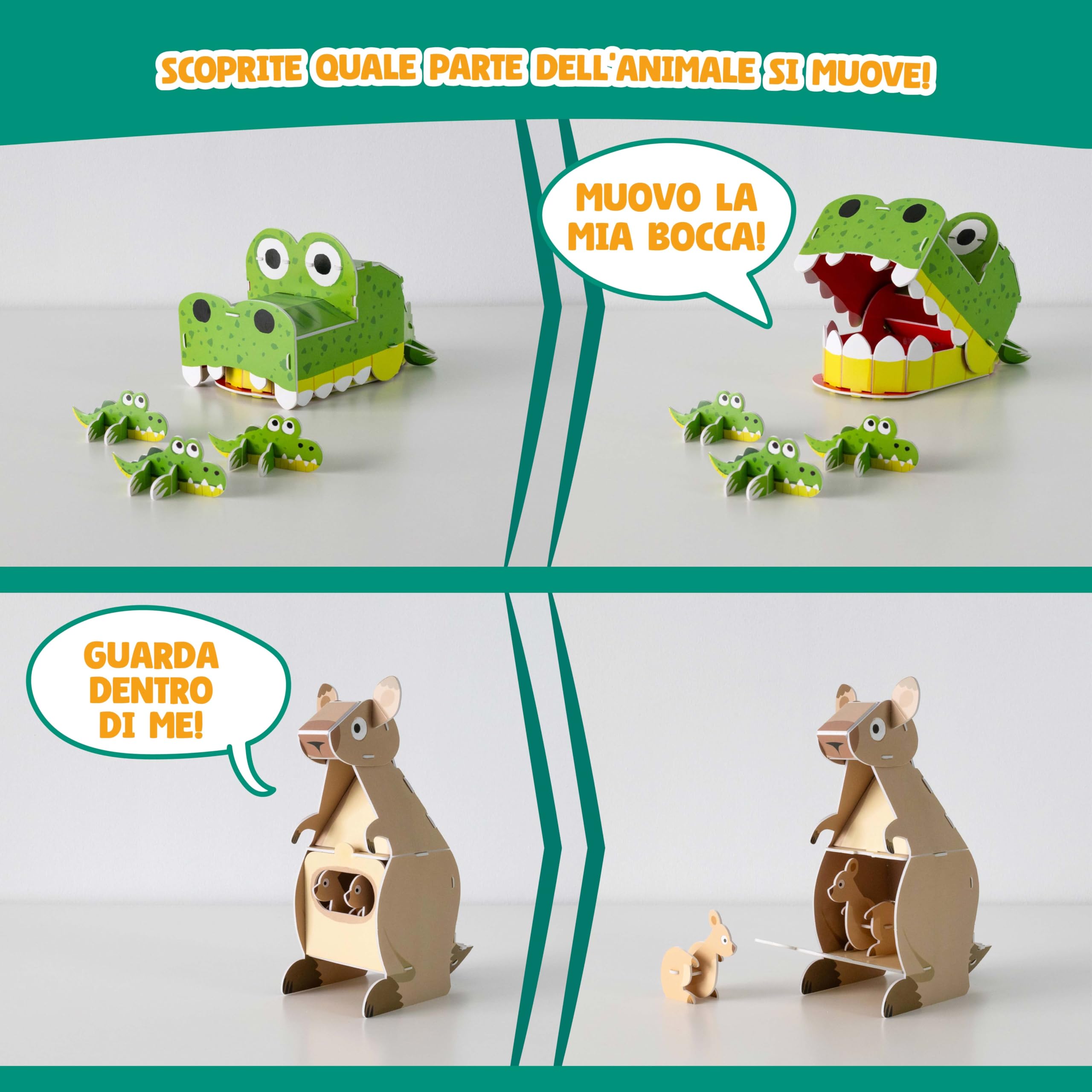 BONNYCO Puzzle 3D Bambini Animali della Giungla Pack 8. Giochi Bambini Educativi Giocattoli, 3D Puzzle Bambino e Bambina. Regalo Bambino 6 7 8 9 10 Anni, Regali Giochi Creativi Compleanno Natale