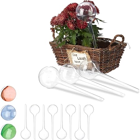 Relaxdays 12 x Bewässerungskugeln, Dosierte Bewässerung, 2 Wochen, Versenkbar, Topfpflanzen, Kunststoff, Durstkugeln, transparent