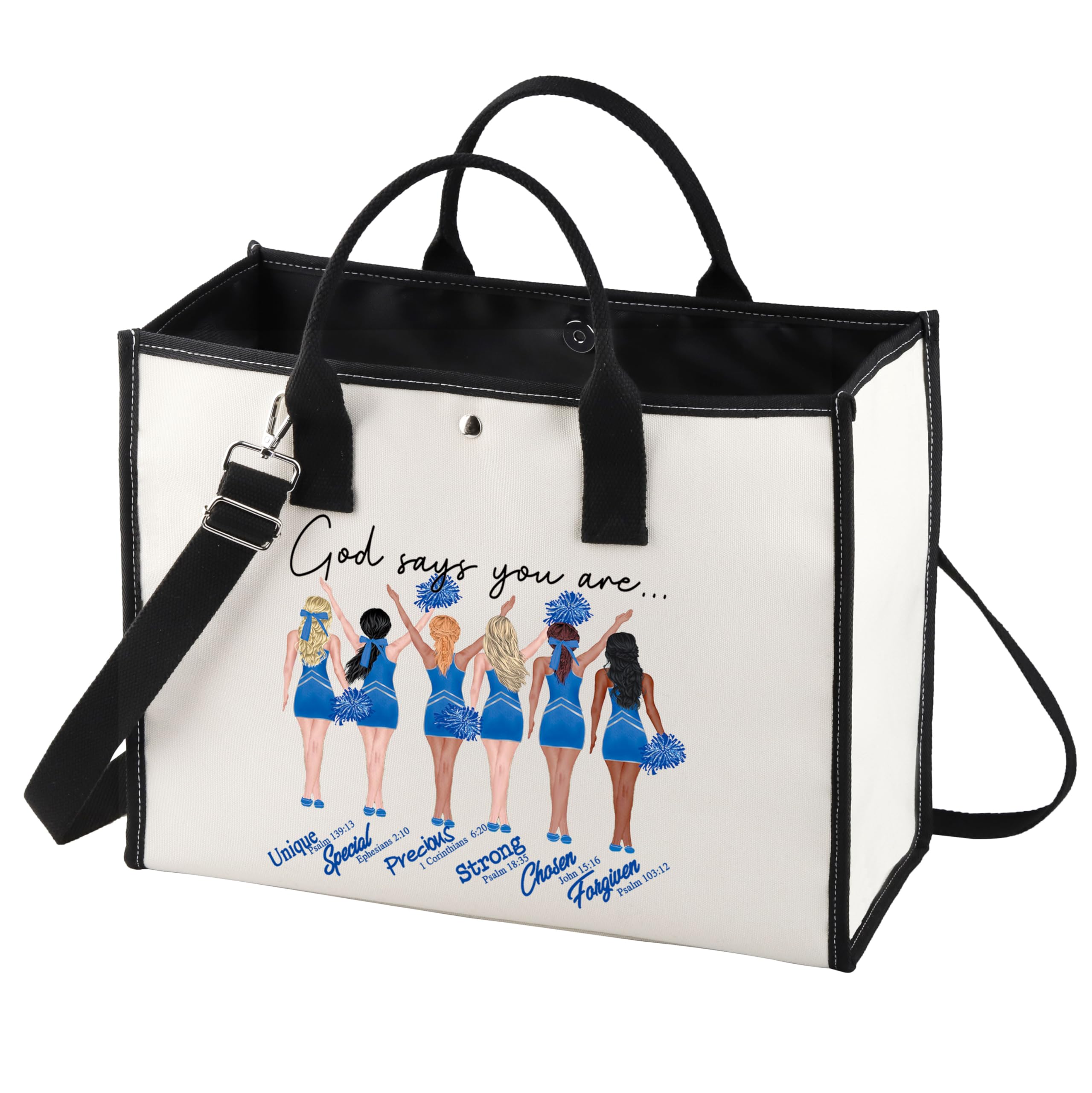 LEVLO Cheerleader Makeup Bag Cheerleading Gift God Says You Are Unique Special Lovely Chosen Forgiven Cheer Team Zipper Pouch Bag Cheer Coach Gift