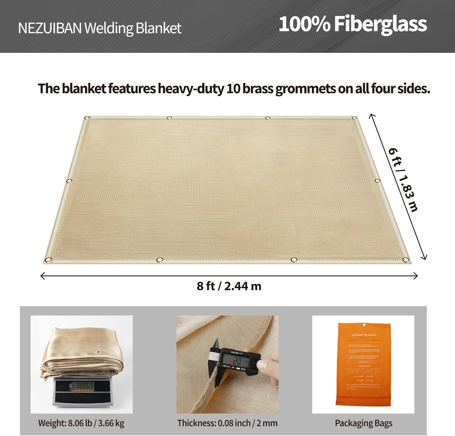 Welding Blanket, Heavy Duty Welding Blanket 6FTx8FT Large Size Fiberglass Welding Curtain for Industrial Welding Home Protection Heat Insulation - Image 4