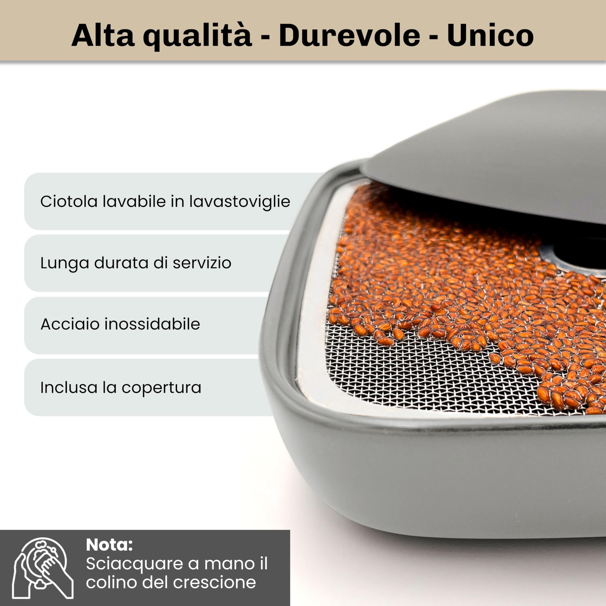 Otaro Germogliatore con Semi di crescione | Microgreens | Idroponica Kit Completo - Pronto all’Uso | Germogliatore per Semi | Semenzaio Elegante | (Grigio - Set Premium in Ceramica)