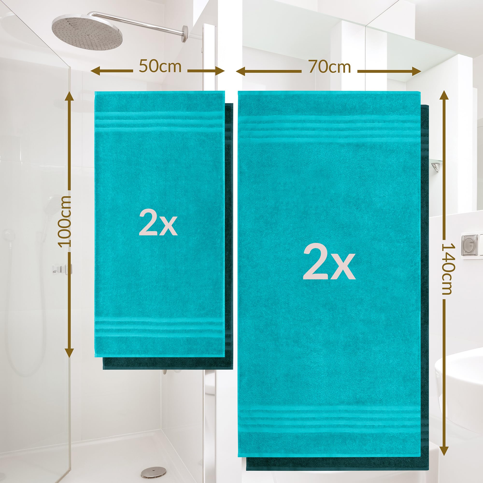 Lashuma Frottee Handtücher Set 4er Pack Grün Nautic - Opal, London Handtücher, 2 STK. 50x100 cm - 2 STK. 70X140